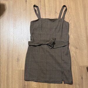 Polly & Esther Tan Checkered Mini Dress